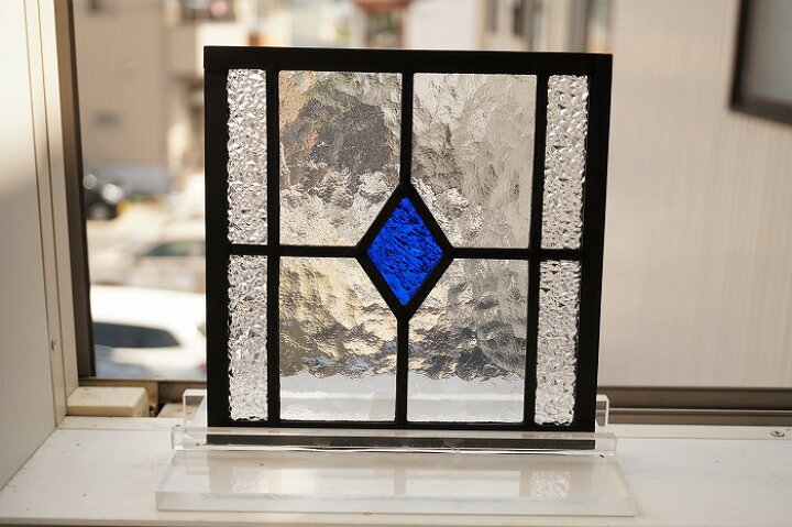 楽天市場】ステンドグラス パネル 住宅用 ダイヤ ブルー18cm×18cm 