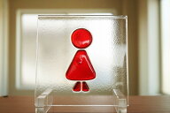 訳あり フュージング トイレシリーズ 女 レッド 12cm×12cm 【ステンドグラス工房直販 ドア 扉 スクエア …