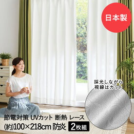 断熱 レースカーテン 3層編み 100×218cm 防炎 日本製 コジット | レース カーテン 2枚組み 防炎加工 UVカット 紫外線 遮像 見えにくい 遮熱 保温 高機能 採光 明るい 模様 タッセル付 白 ホワイト リビング 目隠し おしゃれ uv 寝室 洗濯 節電 透けない 窓 外から見えづらい