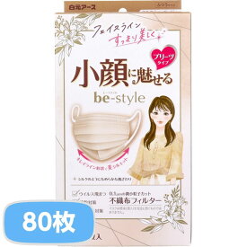 マスク 不織布 ビースタイル 小顔に魅せる プリーツタイプ ふつうサイズ ミルクティーベージュ 4箱 80枚入