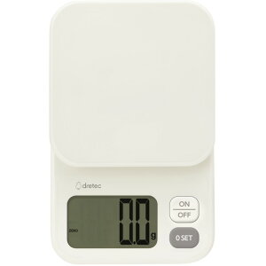 キッチンスケール デジタル 2kg 最小0.1g表示 ドリテック エクレ KS-740WT 調理 料理用 はかり 量り クッキングスケール ホワイト