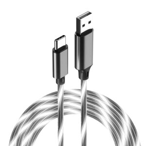 光るUSBケーブル ホワイトLED USB充電&同期ケーブル 1.2m Type-A-C BK 最大20V3A【メール便 送料無料】