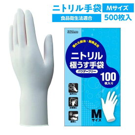 ゴム手袋 使い捨て ニトリルゴム 極薄手 ニトリル極うす手袋 粉なし Mサイズ 500枚 食品衛生法適合