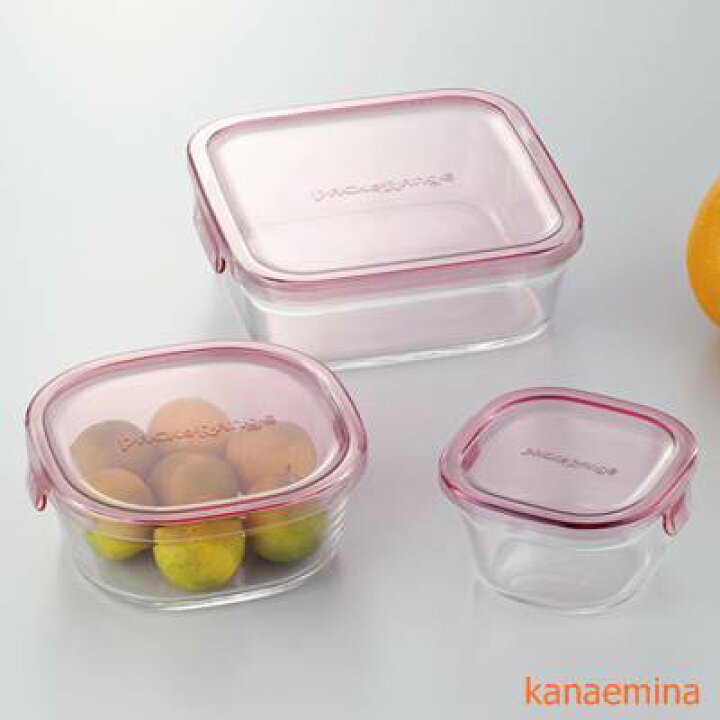 楽天市場 耐熱ガラス保存容器 蓋 フタ付き 3点セット ピンク Kanaemina