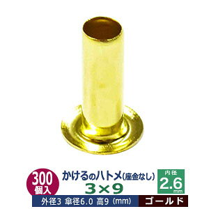 かけるの ハトメ 3X9 3mm【ゴールド】 300コ入1袋 外径 3mm 高 9mm 内径 2.6mm 傘径 6.0mm キリンス処理 真鍮 座金なし 足長 9mm 極小 ハトメ 電気ハトメ 鳩目 穴の補強 電気基盤 パーツ 模型 プラモデル