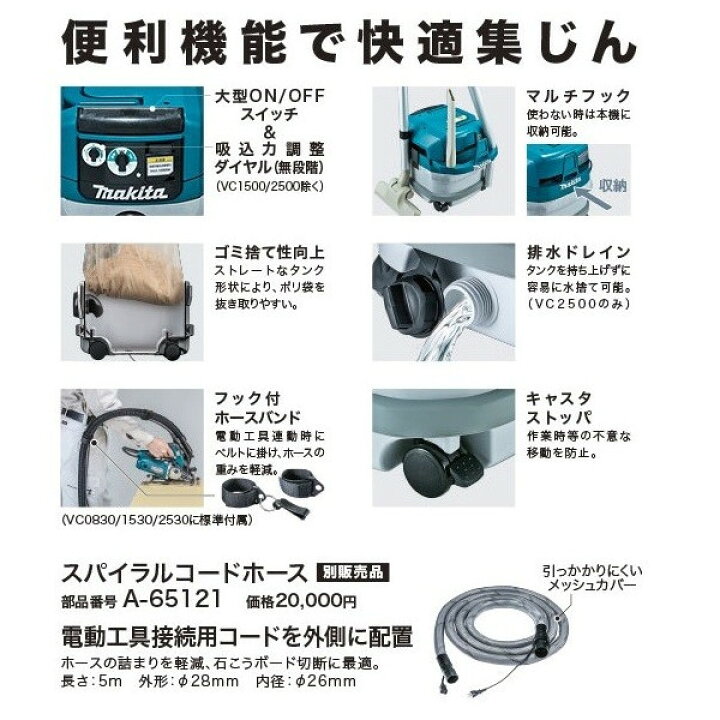 楽天市場】マキタ 集じん機 粉じん専用 電動工具接続専用 VC1530 