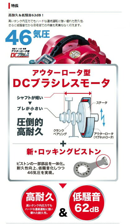 楽天市場】(マキタ) 内装エアコンプレッサ AC460S 青 一般圧/高圧対応 