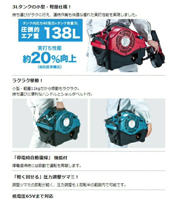 楽天市場】(マキタ) 内装エアコンプレッサ AC460S 青 一般圧/高圧対応 
