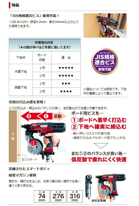 楽天市場】(マキタ) 41mm 高圧エアビス打ち機 AR411HR 赤 装てん本数 