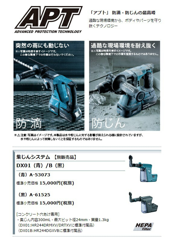 楽天市場】(マキタ) 24mm充電式ハンマドリル HR244DRGX 青 リチウム