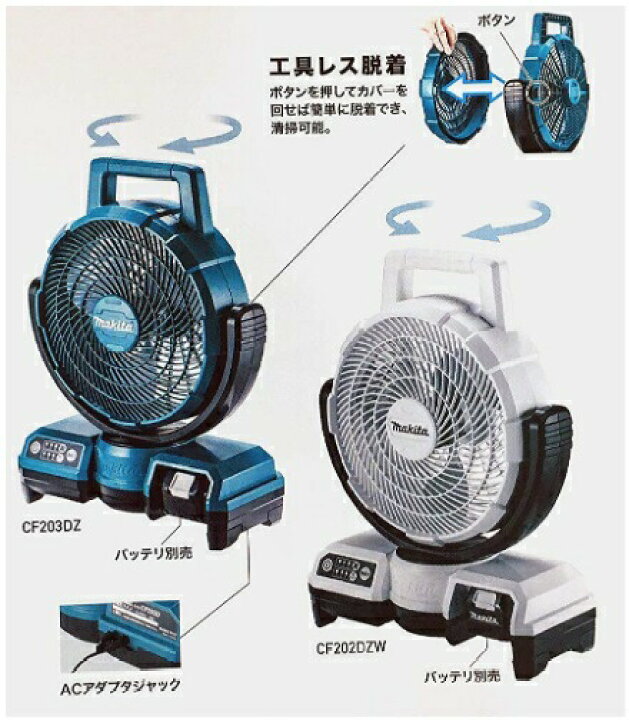 楽天市場】在庫 マキタ 充電式ファン CF203DZW 白 本体のみ 扇風機 