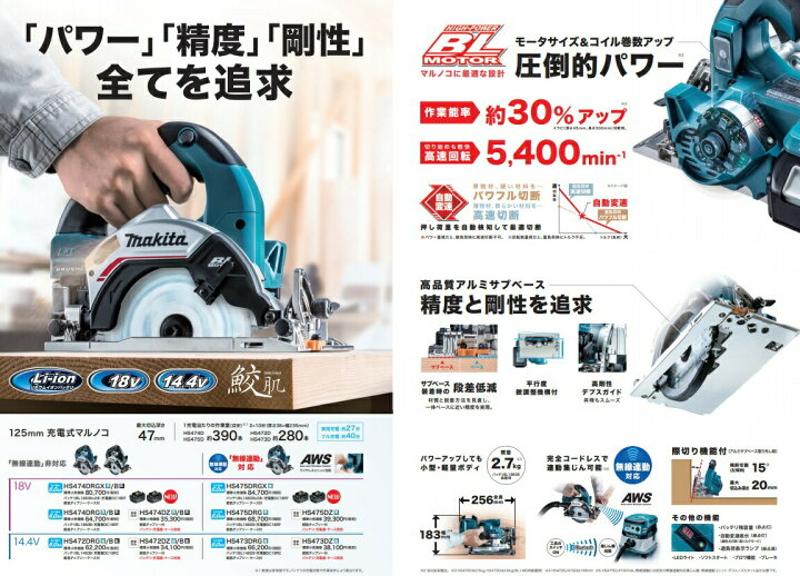楽天市場】マキタ 125mm 充電式マルノコ HS474DRGX 青 バッテリ 
