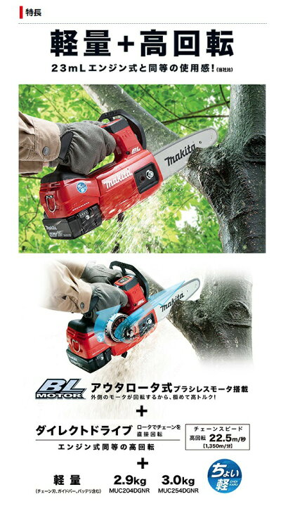 楽天市場】マキタ 充電式チェンソー MUC254DZNR 赤 本体のみ ガイド 