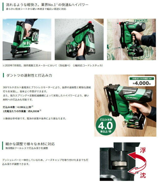 楽天市場】HiKOKI マルチボルト(36V)コードレスタッカ N3604DJ(NNK  