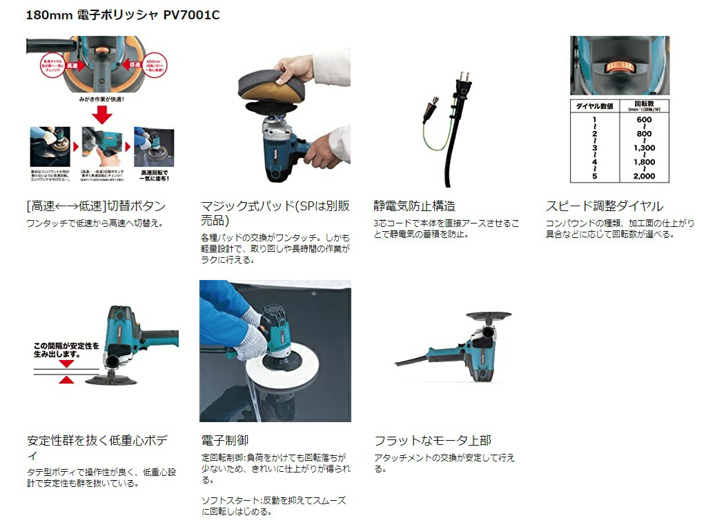 マキタ PV7001CSP 電子ポリッシャ 180mm （パッド別売） - 電動工具