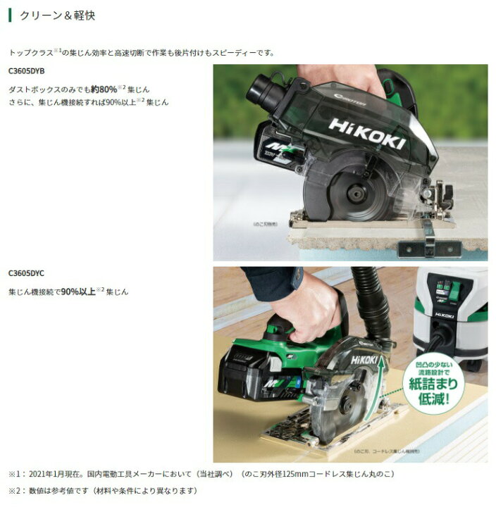 楽天市場】HiKOKI コードレス集じん丸のこ C3605DYB(NN) 本体のみ  