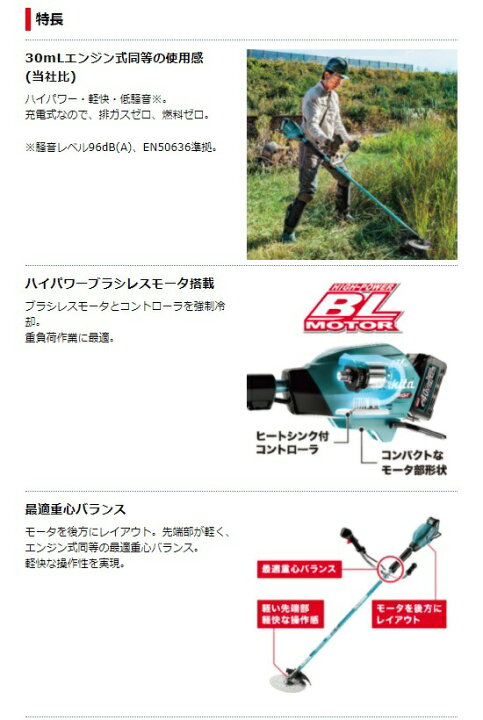楽天市場】(マキタ) 40Vmax充電式草刈機 Uハンドル MUR005GZ 本体のみ 
