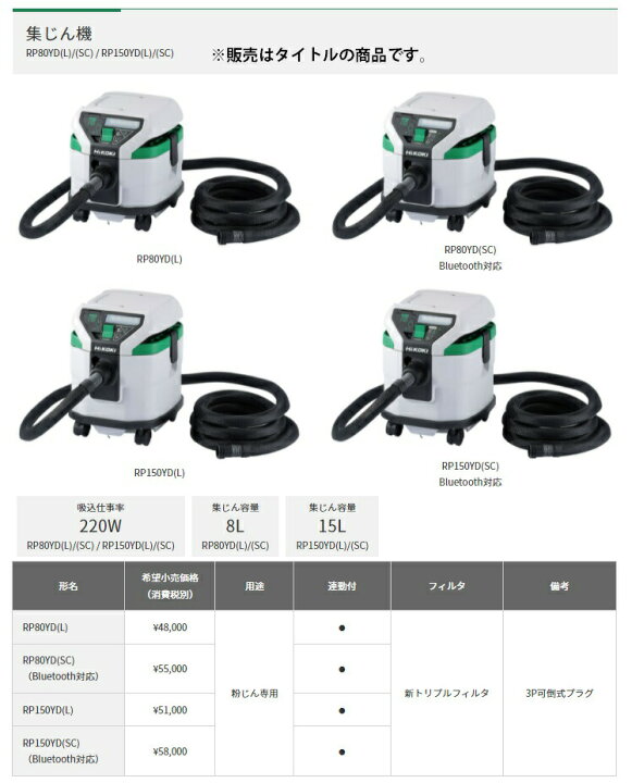 楽天市場】HiKOKI 集じん機 RP80YD(SC) Bluetooth対応 粉じん専用 連動 