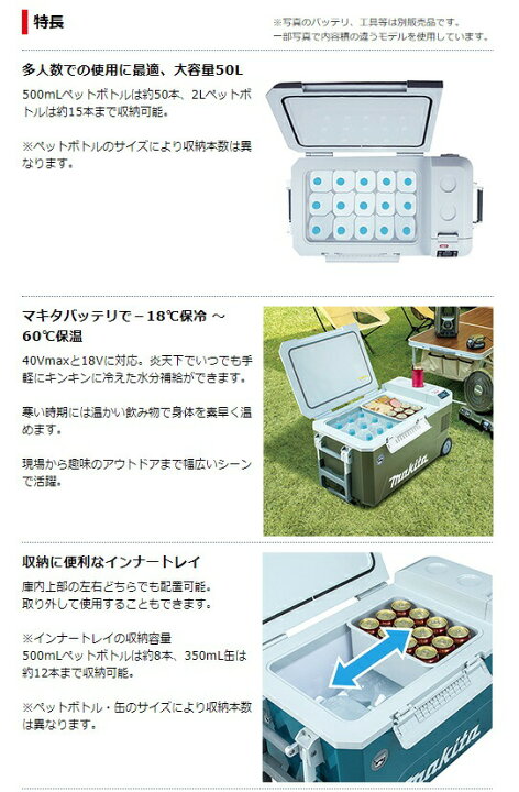 楽天市場】(マキタ) 充電式保冷温庫 CW002GZ 青 本体のみ 容量50L 保冷 