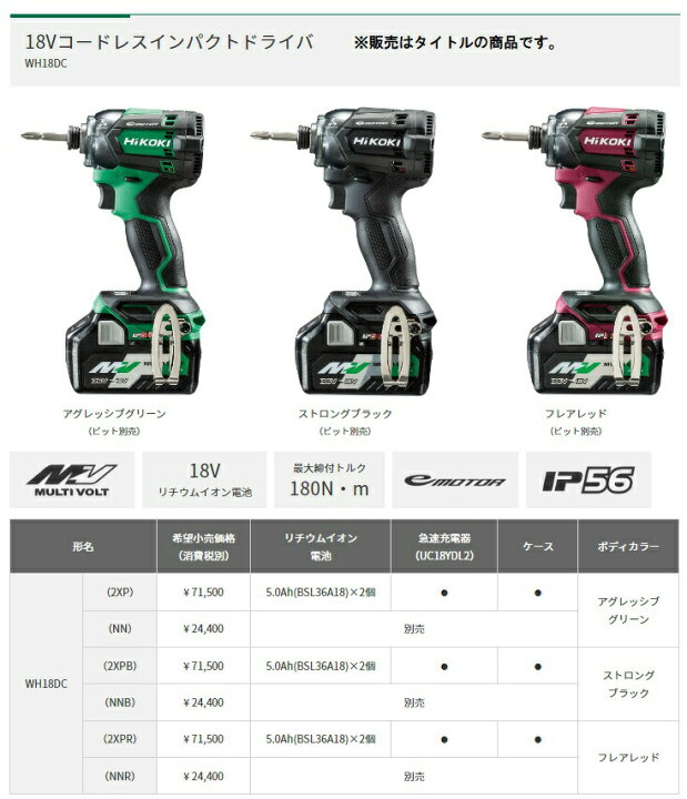 楽天市場】HiKOKI コードレスインパクトドライバ WH18DC(NNB 
