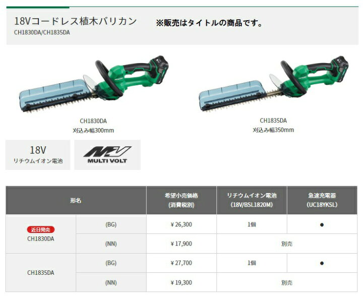 楽天市場】HiKOKI コードレス植木バリカン CH1835DA(NN) 本体のみ 刈込  