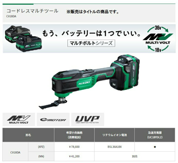 楽天市場】冬特 HiKOKI コードレスマルチツール CV18DA(NN) 本体のみ 