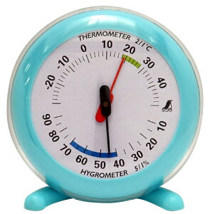 シンワ 温湿度計 Q-2 丸型 10cm ライトブルー 70496 サイズφ120x33mm 小型便 。