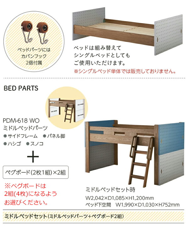楽天市場】【組立・設置致します】ベッド ミドルベッド PDM-618WO 