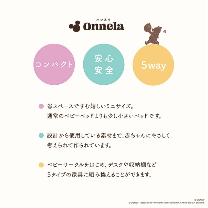 楽天市場 ディズニー ベビーベッド Onnela オンネラミッキーマウス くまのプーさん ミニベビーベッド 5way 木製 ベビー ベッド 赤ちゃん ねんね 小さい ミニベッド ロータイプ 収納 学習机 高さ調節 立ちベッド 子供ベッド サークル キャスター付き アルファタカバ