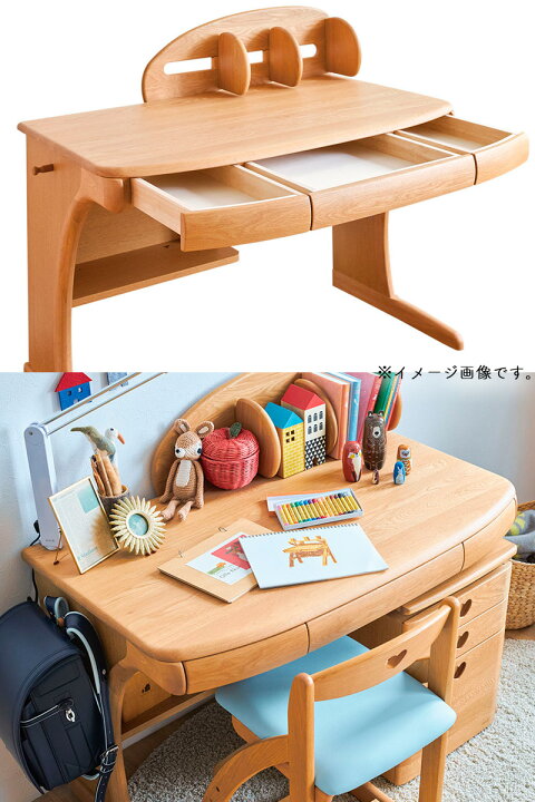 浜本工芸 デスク 机 天然木 学習机 デスクユニットC 幅110cm 袖机付き 