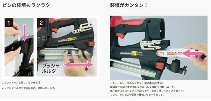 楽天市場】MAX ピン打機 ガスネイラ GS-738C2 軽量3.7kg 留め金具など 