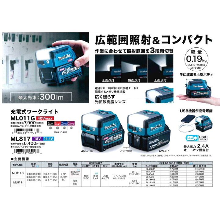 楽天市場】【在庫あり】マキタ 14.4V/18V充電式ワークライト ML817 