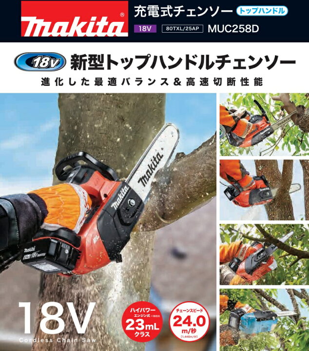 楽天市場】【在庫あり】マキタ 18V 充電式チェンソー MUC258DZR2 