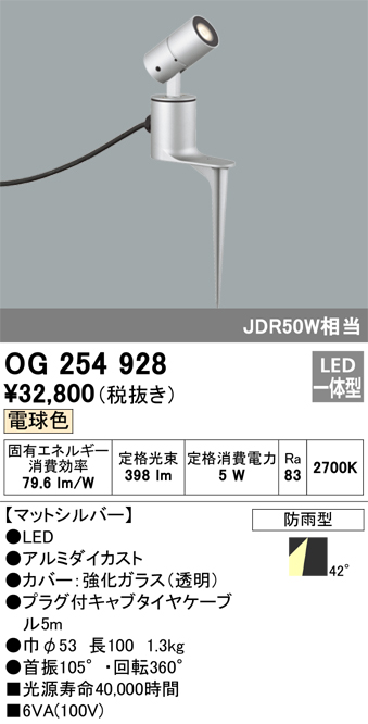 オーデリック　OG254928　防雨型LEDスポットライト Σ