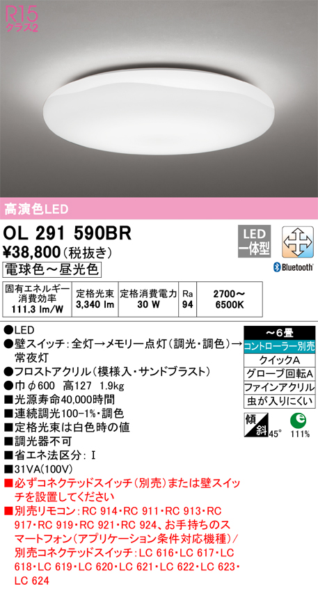 オーデリック　OL291590BR　LEDシーリングライト Σ