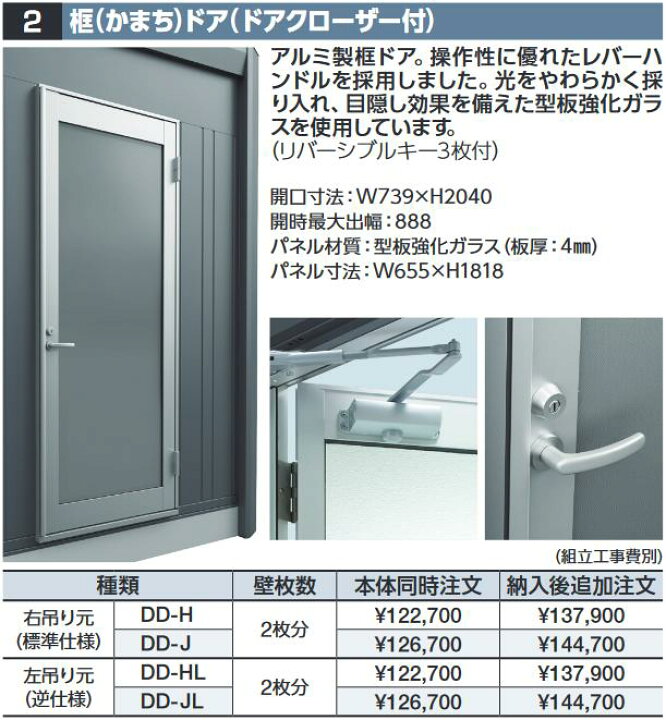 楽天市場】イナバ物置 DD-J 框ドア(ドアクローザー付) 【右吊り元】 DR 