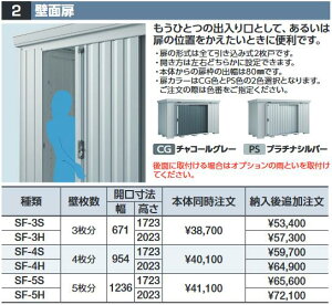 イナバ物置 SF-3H 側面扉 壁枚数3枚分 ハイルーフ用 物置・ゴミ保管庫・連続型オプション【本体同時購入のみ手配可】⇒■