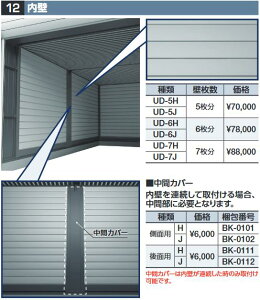 イナバ物置 UD-7H 内壁【壁枚数7枚分】 DR型オプション ハイルーフ用【本体同時購入のみ手配可】⇒■