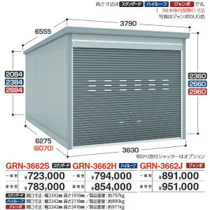 イナバ物置 GRN-3662H ガレージ ガレーディア 1台収納タイプ ハイルーフ 【一般型】【お届け先 関東限定】 ⇒■