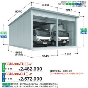 イナバ物置 SGN-386TUB-2 イナバ倉庫・ガレージ 2棟タイプ 【多雪型 トール ベタ基礎】【お届け先 関東限定】 ⇒■