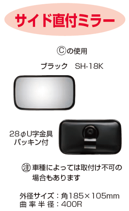信栄物産 オートアクセサリー サイド補助ミラー サイド直付ミラー SH−18K ブラック | カナモノオンライン