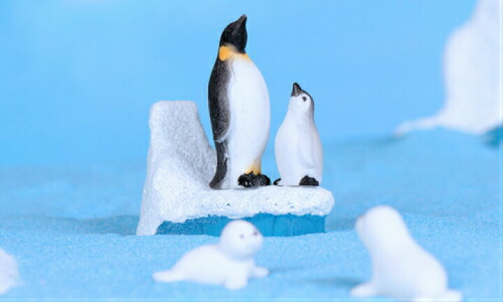 ミニチュアガラス細工 ブルーのペンギンと氷山のセット （ペンギン 