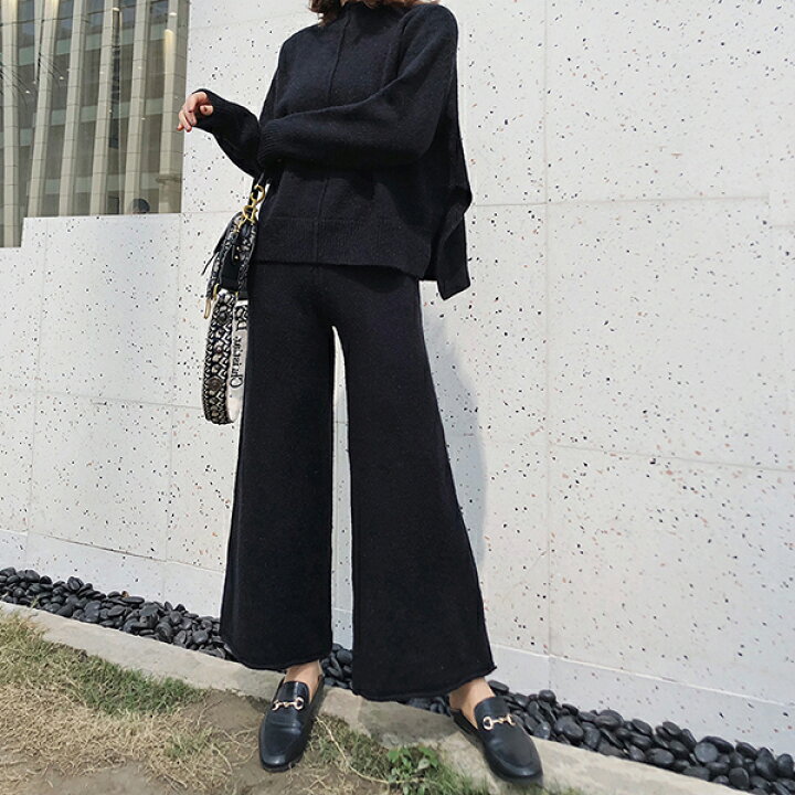 楽天市場】ニットセットアップ レディース ガウチョパンツ 秋服  