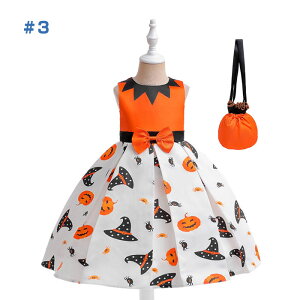 子供ドレス 2点セット ハロウィン衣装 女の子 コスプレ衣装 ワンピース+バッグ コスチューム 仮装 プリンセス 魔女 かぼちゃ かわいい ふんわり チュチュ スカート ゴスロリ イベント パーテ