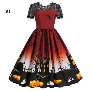かぼちゃ 半袖 ドレス ワンピース ハロウィン衣装 レディース 薄手 レース 切り替え 鮮やか Aライン コスチューム コスプレ衣装 コス用 cosplay パーティー イベント 舞台 演出服 仮面 女性用