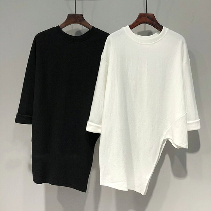 楽天市場】Tシャツ カットソー レディース 変形 アシンメトリー 左右非対称 シンプル 7半袖 プルオーバー ラウンドネック ゆったり 着痩せ トップス オシャレ感 ゴシック おしゃれ 個性的 無地 大きいサイズ 春 夏 ブラック ホワイト : hooneyz
