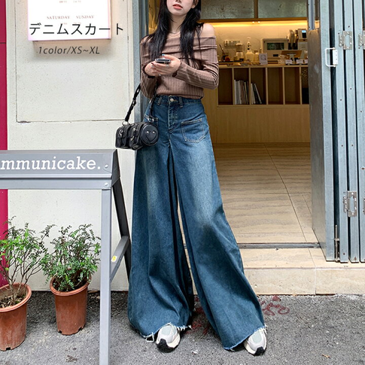 楽天市場】デニムパンツ レディース ワイドパンツ ウエストゴム デニム 