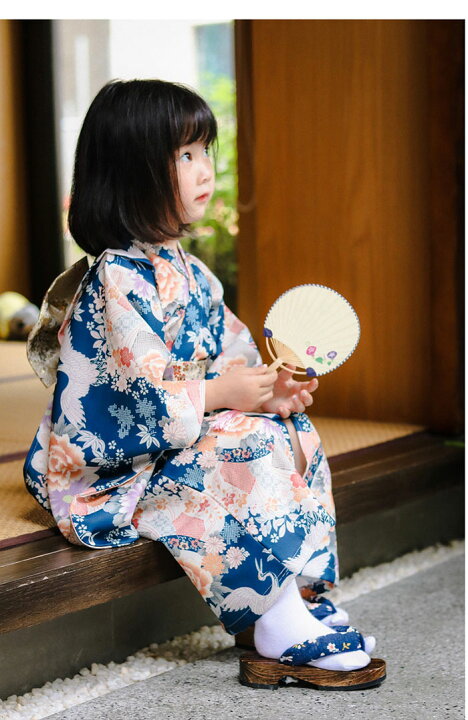 楽天市場】浴衣 浴衣+作り帯+腰紐 3点セット浴衣 女の子 子供用 ブルー 