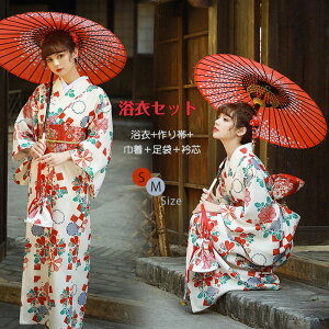 浴衣 浴衣+作り帯+巾着+足袋+衿芯 5点セット 浴衣セット レディース 作り帯 大人 夏祭り 花柄 チェック柄 菊 牡丹 波 赤 葉 緑 グリーン レトロ 大正浪漫 お出かけ 花火大会 盆踊り 文化祭