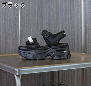 スポーツサンダル 厚底サンダル レディース キラキラ ラインストーン サンダル 厚底 7cmヒール 美脚 ビジュー パール グリッター プラットフォーム 面ファスナー 歩きやすい 疲れない 走れる